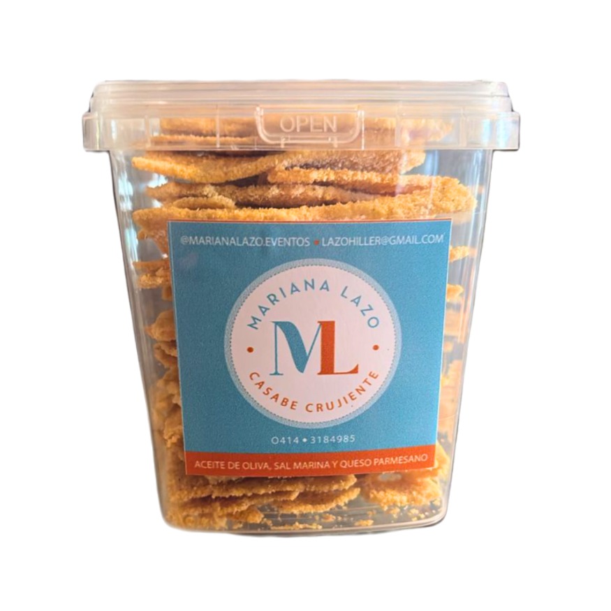 CASABE MARIANA LAZO CON ACEITE DE OLIVA, SAL MARINA Y QUESO PARMESANO